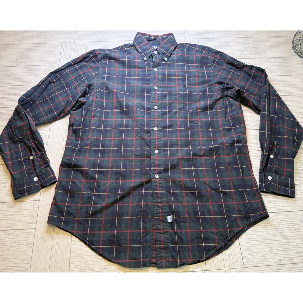 Ralph‎ Lauren VTG Button Up Green Blue Red Plaid Long Sleeve Shirt 100% Cotton L